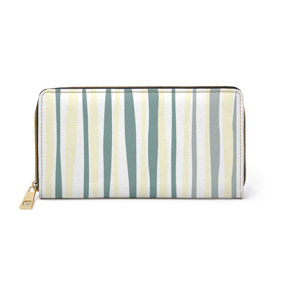 Yellow And Mint Stripe Abstract Art Womens Zipper Wallet Clutch Purse - Bags