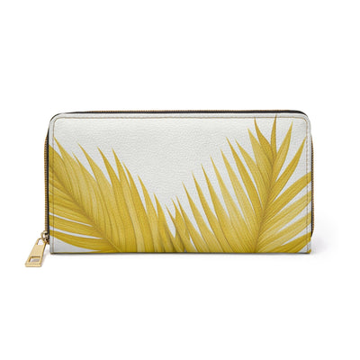 Yellow Palm Tree Leaves Minimalist Art Womens Zipper Wallet Clutch Purse - Bags