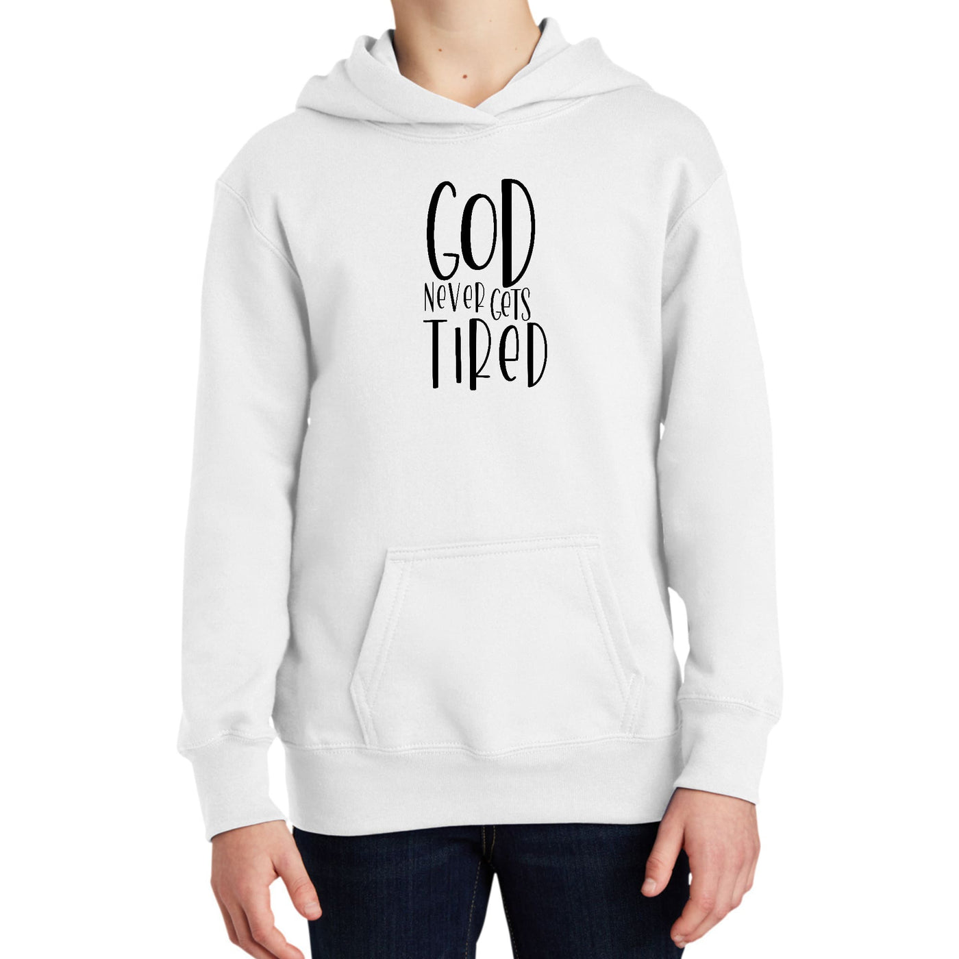 Youth Long Sleeve Hoodie Say It Soul - God Never Gets Tired - Black - Youth