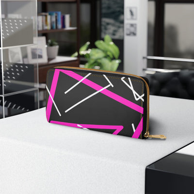 Zipper Wallet Black And Pink Geometric Pattern - Bags | Zipper Wallets