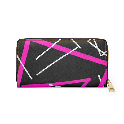 Zipper Wallet Black And Pink Geometric Pattern - Bags | Zipper Wallets