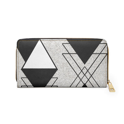 Zipper Wallet Black And White Ash Grey Triangular Colorblock - Bags | Zipper