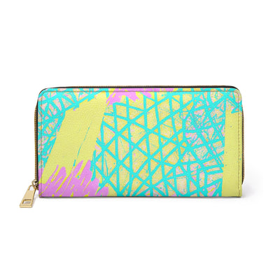 Zipper Wallet Cyan Blue Lime Green And Pink Pattern - Bags | Zipper Wallets