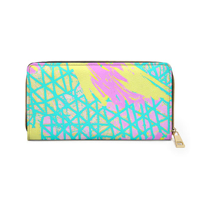Zipper Wallet Cyan Blue Lime Green And Pink Pattern - Bags | Zipper Wallets