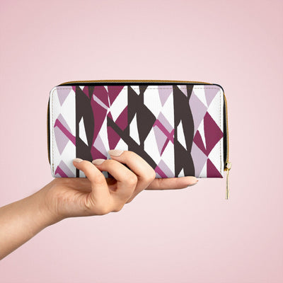 Zipper Wallet Mauve Pink And Maroon Geometric Pattern - Bags | Zipper Wallets