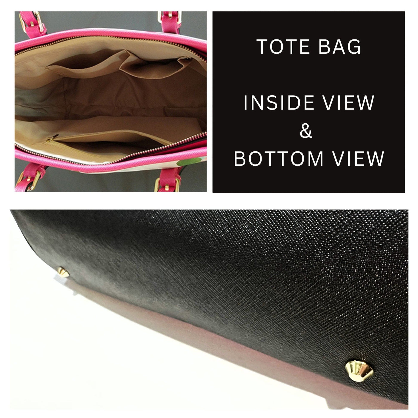 Large Leather Tote Shoulder Bag - Black And Gray Herringbone Handbag Bags