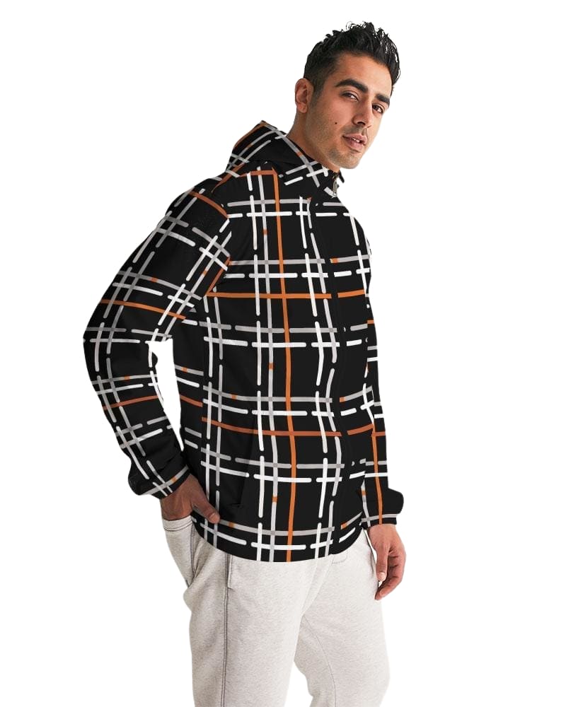 Mens Lightweight Windbreaker Jacket With Hood And Zipper Closure Tartan Plaid