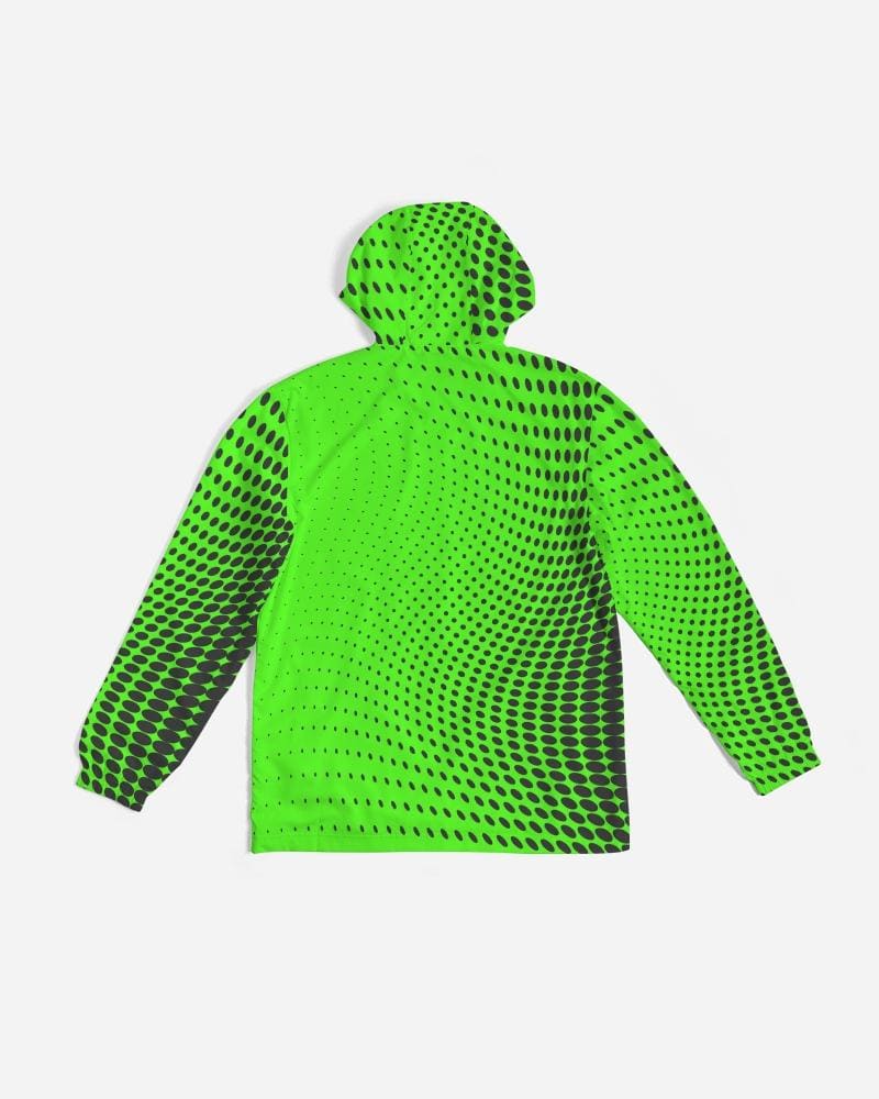 Mens Hooded Windbreaker Neon Green Polka Dot Water Resistant Jacket - Jjwd0x