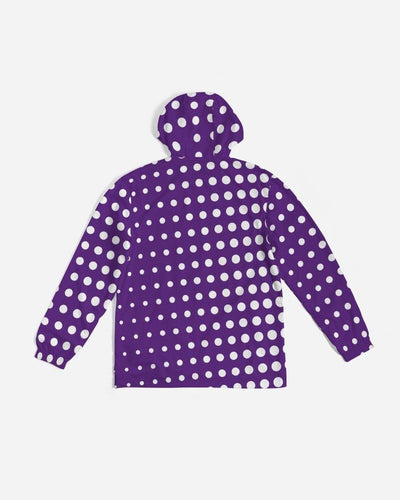 Mens Hooded Windbreaker - Purple Polka Dot Water Resistant Jacket - Jl2i0x