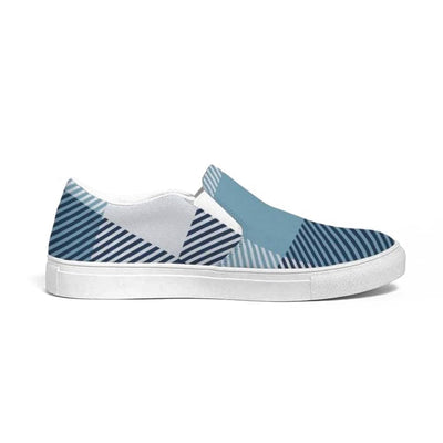 Mens Sneakers Blue Plaid Low Top Slip-on Canvas Sports Shoes - Pzq475 - Mens