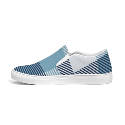 Mens Sneakers Blue Plaid Low Top Slip-on Canvas Sports Shoes - Pzq475 - Mens