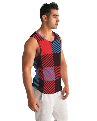 Mens Tank Top Multicolor Flannel Pattern Sports - Tops AOP