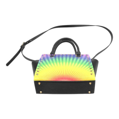 Top Handle Leather Rainbow Radial Rivet Design Handbag - Bags | Handbags
