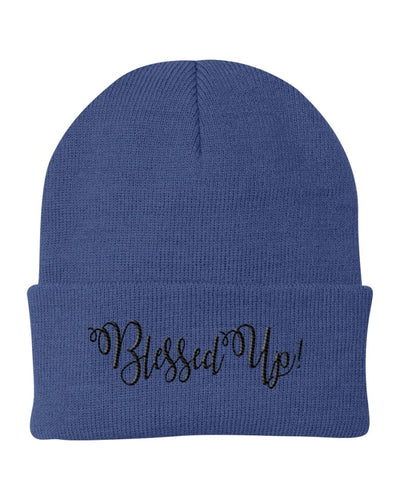 Beanie Cap / Blessed Up Embroidered Graphic - Cuffed Knit Hat - Unisex