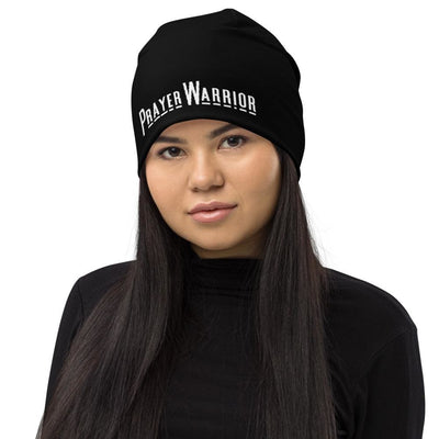 Beanie Hat - Black Slouchy Beanie Prayer Warrior Print Men/women - Unisex