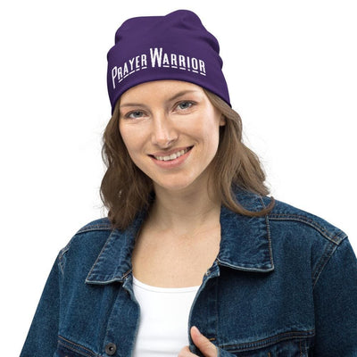 Beanie Hat - Purple Slouchy Beanie Prayer Warrior Print Men/women - Unisex
