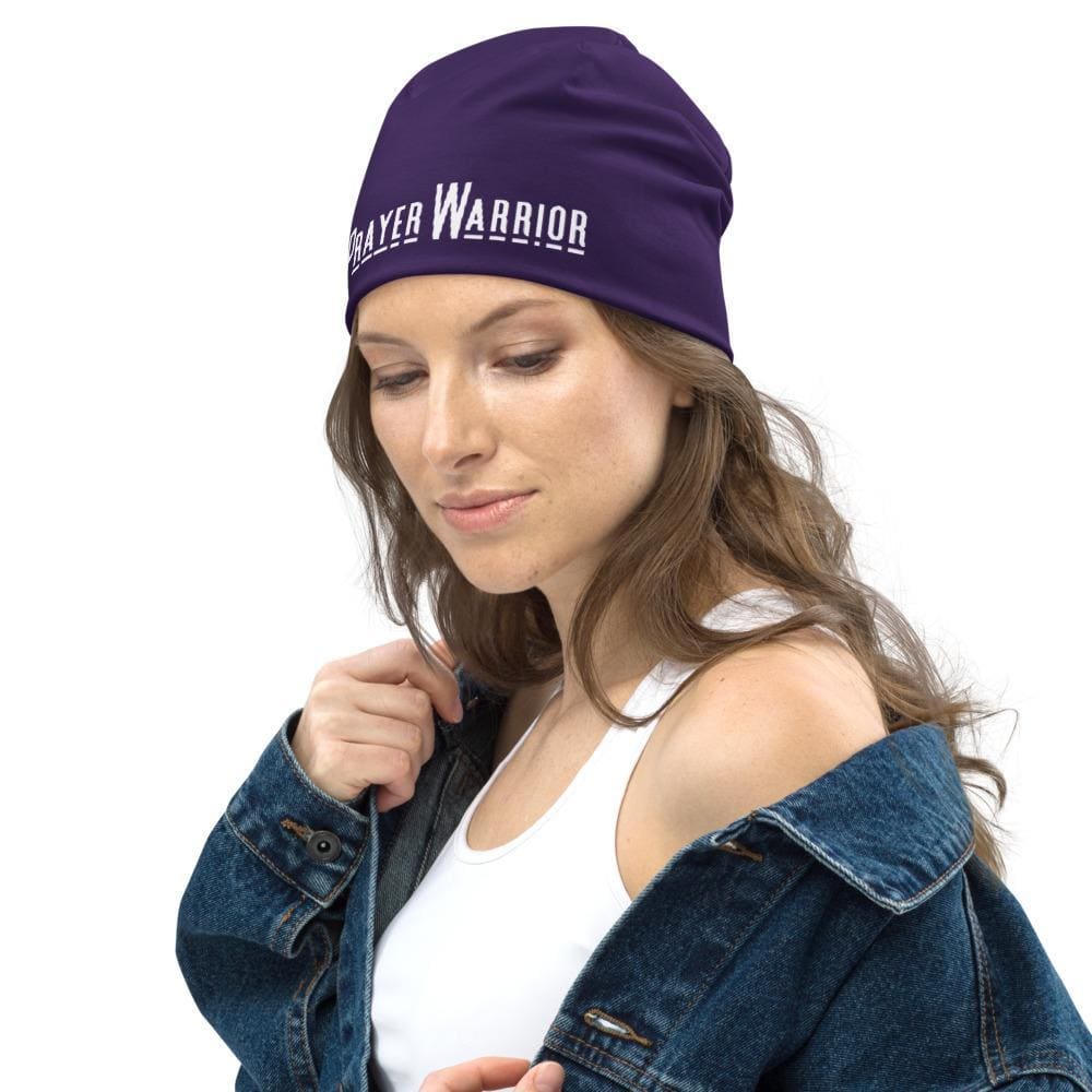 Beanie Hat - Purple Slouchy Beanie Prayer Warrior Print Men/women - Unisex