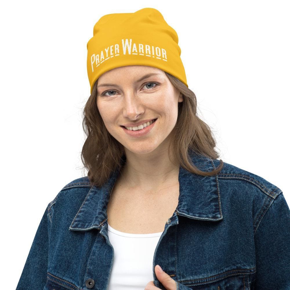 Beanie Hat - Yellow Slouchy Beanie Prayer Warrior Print Men/women - Unisex