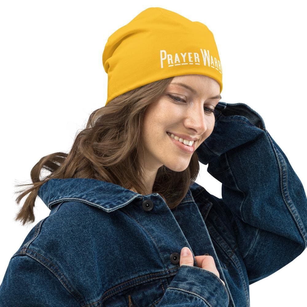 Beanie Hat - Yellow Slouchy Beanie Prayer Warrior Print Men/women - Unisex