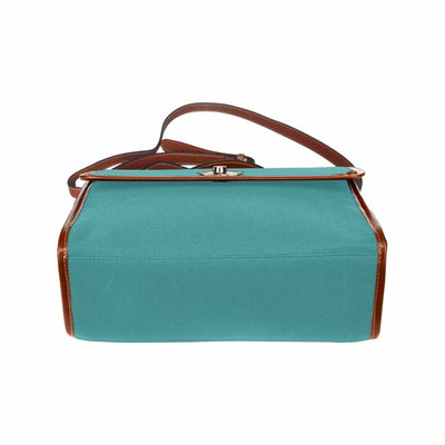 Canvas Handbag - Mint Blue Waterproof Bag / Brown Crossbody Strap - Bags