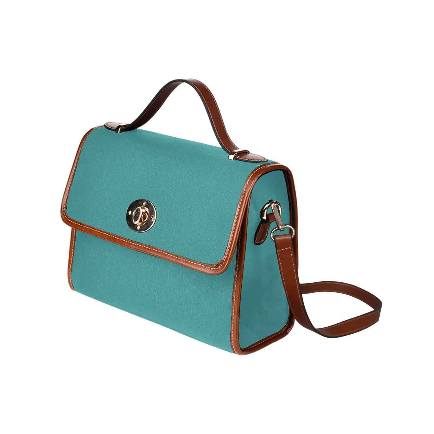 Canvas Handbag - Mint Blue Waterproof Bag / Brown Crossbody Strap - Bags