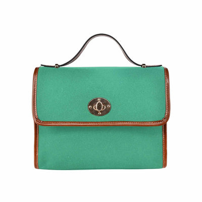 Canvas Handbag - Mint Green Waterproof Bag / Brown Crossbody Strap - Bags