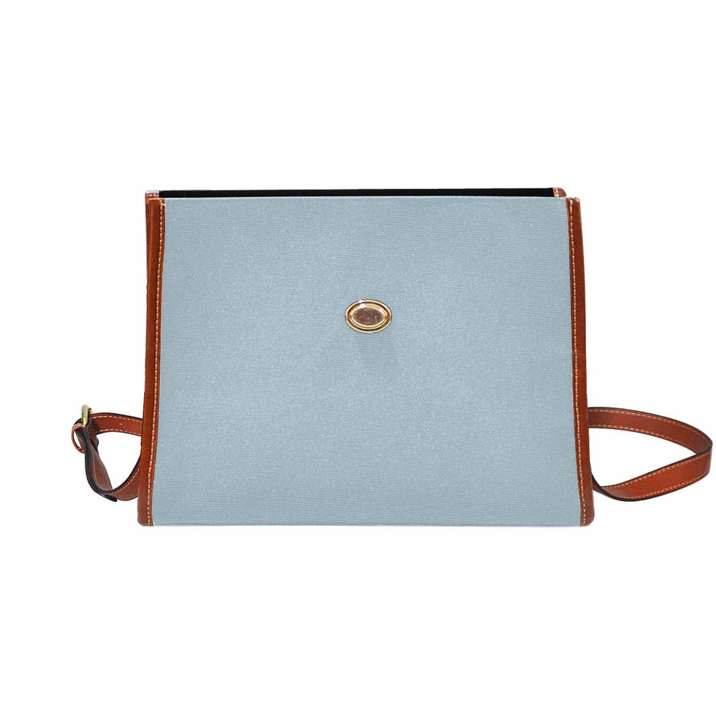 Canvas Handbag - Pastel Blue Waterproof Bag / Brown Crossbody Strap - Bags