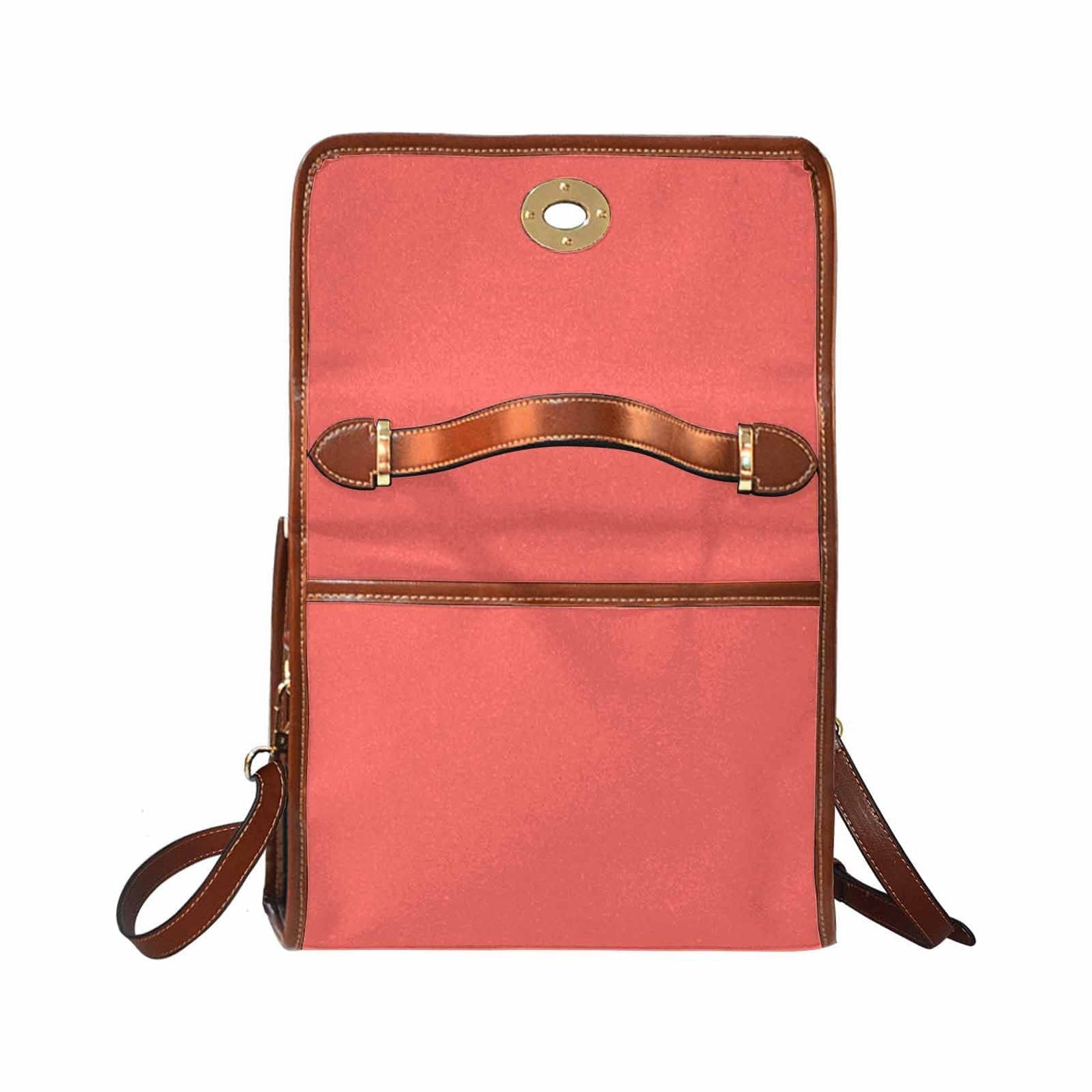 Canvas Handbag - Pastel Red Waterproof Bag / Brown Crossbody Strap - Bags