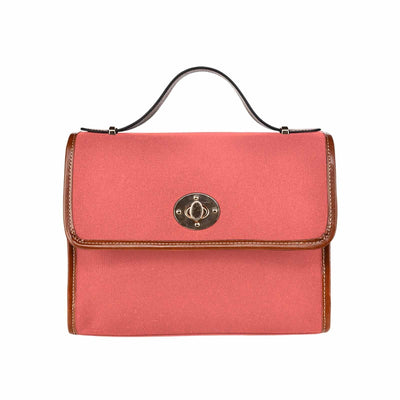 Canvas Handbag - Pastel Red Waterproof Bag / Brown Crossbody Strap - Bags