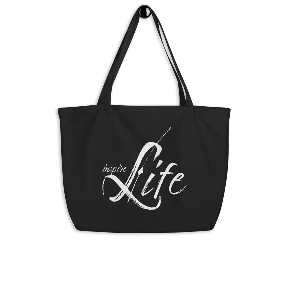 Large Black Tote Bag - Inspire Life Inspirational Print - Bags | Tote Bags