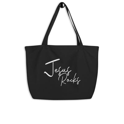 Large Black Tote Bag - Jesus Rocks Inspirational Print - Bags | Tote Bags