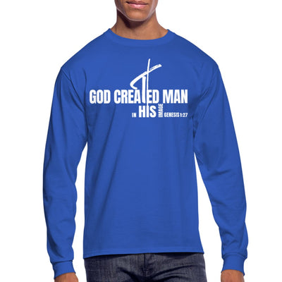 Mens Graphic Tee - Long Sleeve God Created Man - Genesis 1:27 Christian Shirts
