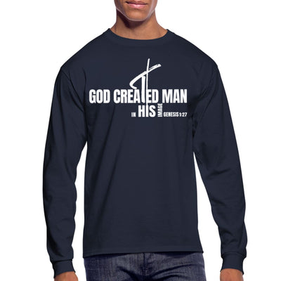 Mens Graphic Tee - Long Sleeve God Created Man - Genesis 1:27 Christian Shirts