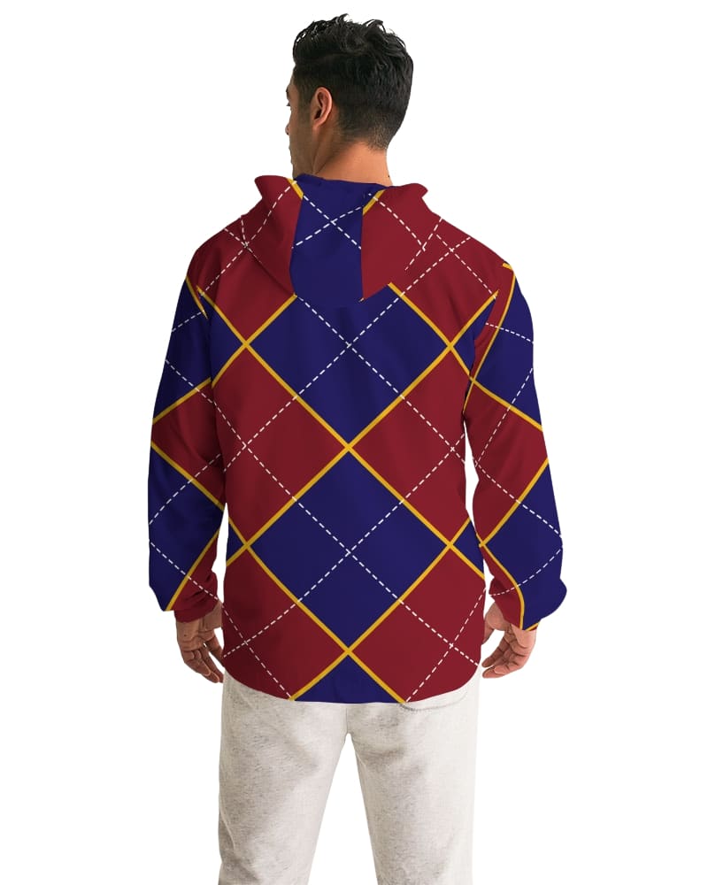 Mens Windbreaker Jacket - Hooded / Red And Blue Argyle - J1301m0 - Mens