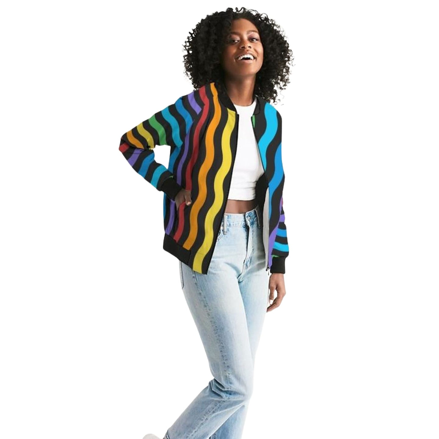 Rainbow Stripe Style Classic Womens Bomber Jacket - Jackets Bombers