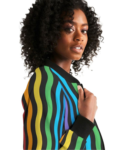 Rainbow Stripe Style Womens Bomber Jacket - Jackets Bombers