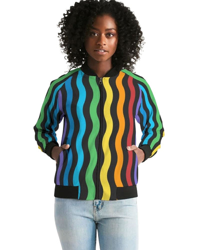 Rainbow Stripe Style Womens Bomber Jacket - Jackets Bombers