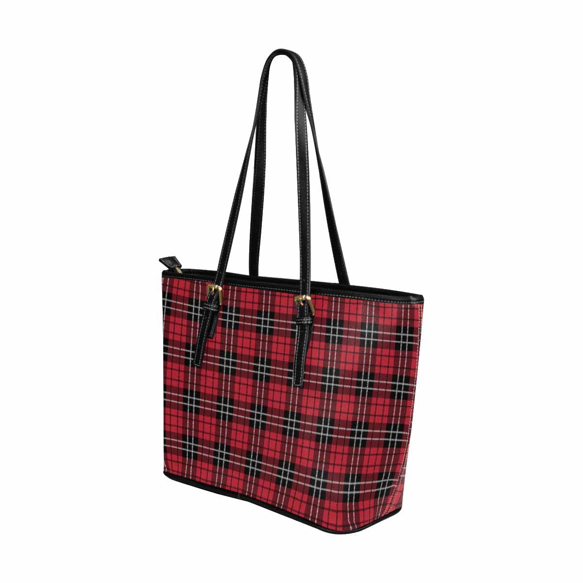 Large Leather Tote Shoulder Bag - Buffalo Plaid Red And Black S954658 - Bags