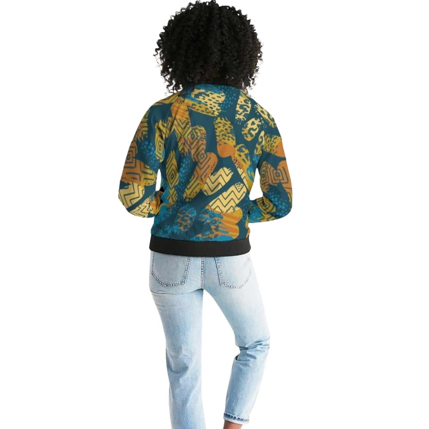 Tribal Blue Abstract Style Womens Bomber Jacket - Jackets Bombers