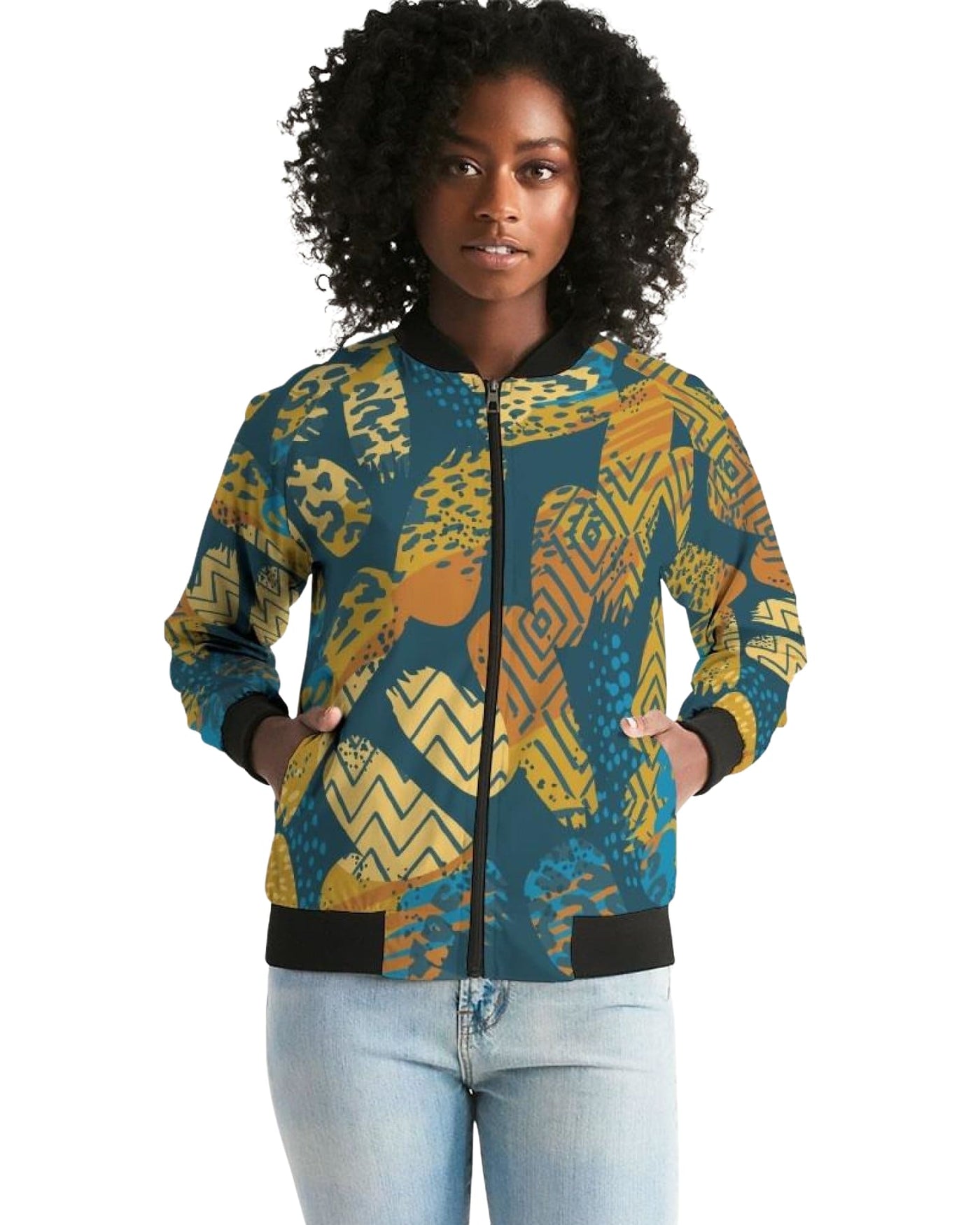 Tribal Blue Abstract Style Womens Bomber Jacket - Jackets Bombers
