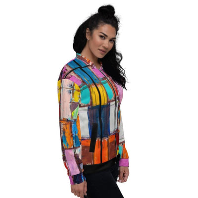 Womens Bomber Jacket Abstract Multicolor Block Style - Womens | Jackets