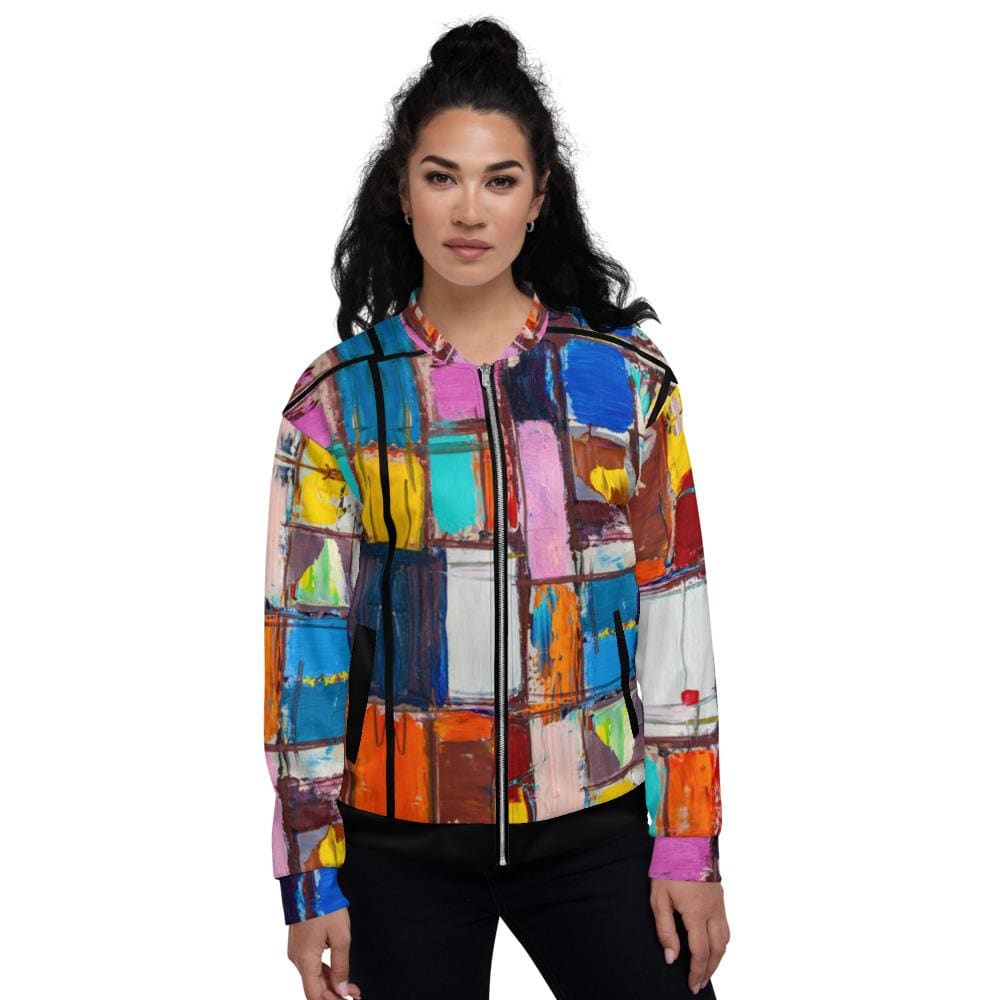 Womens Bomber Jacket Abstract Multicolor Block Style - Womens | Jackets