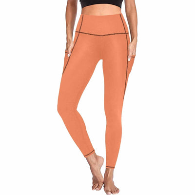 Womens Leggings With Pockets - Fitness Pants / Coral Red - Womens | Leggings