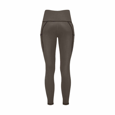 Womens Leggings With Pockets - Fitness Pants / Dark Taupe Brown - Womens