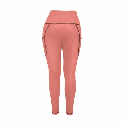 Womens Leggings With Pockets - Fitness Pants / Salmon Red - Womens | Leggings