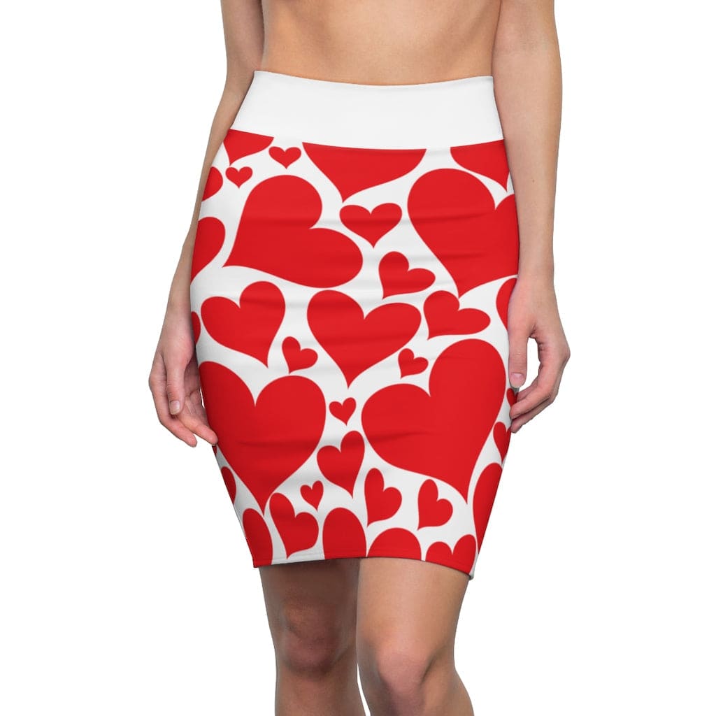 Womens Pencil Mini Skirt Love Red Hearts Illustration - Womens | Skirts