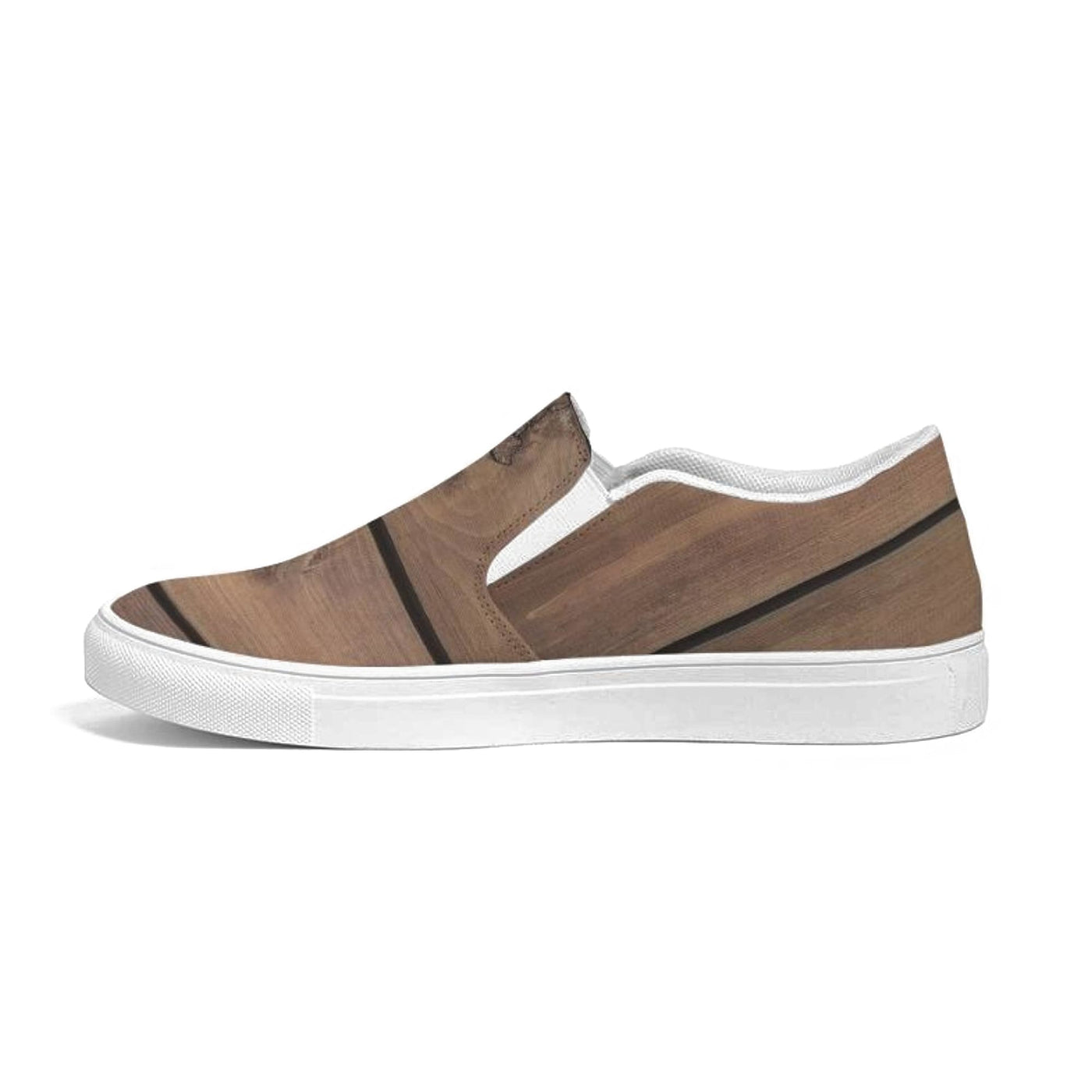 Womens Sneakers - Canvas Slip On Shoes Brown Plank Print