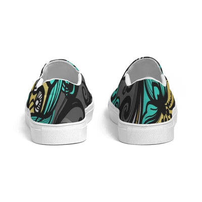 Womens Sneakers - Canvas Slip On Shoes Green Butterfly Print