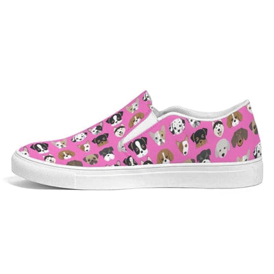Womens Sneakers - Canvas Slip Ons Pink Doggie Love Print - Womens | Sneakers