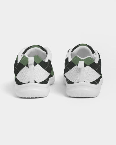 Womens Sneakers - Green And White Plaid Canvas Sports Shoes / Running - Womens
